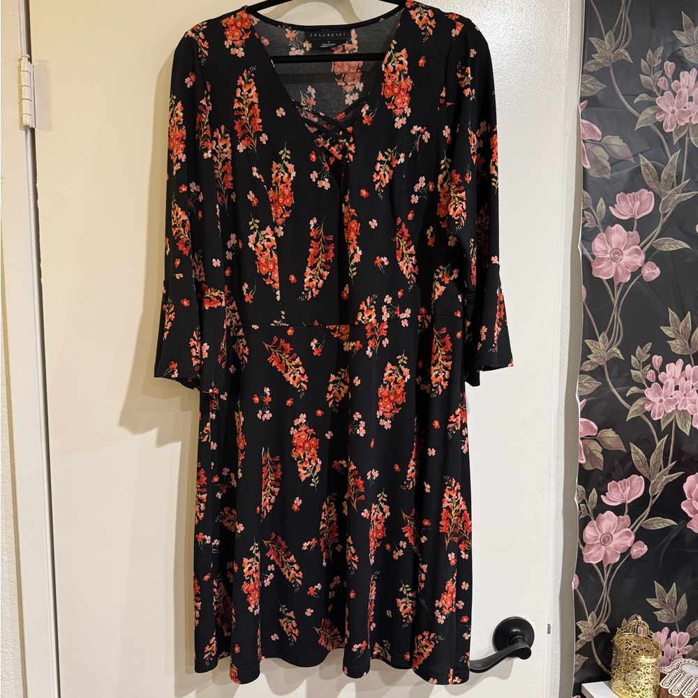 Orange and Black Bell Sleeve Sundress with Scoop Neck